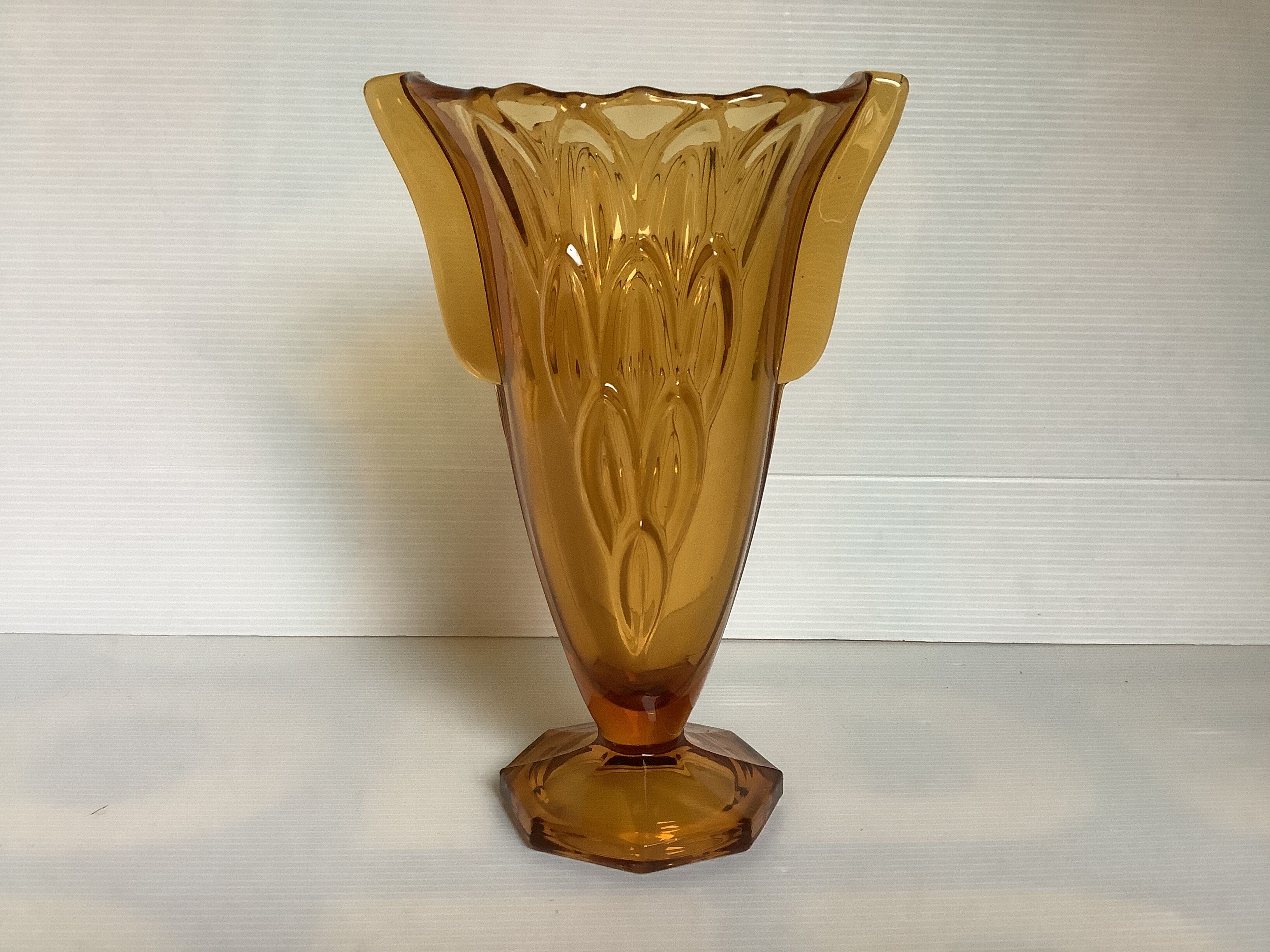 Old vase handles butterfly wings molded glass yellow art deco