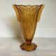 Antique vase with butterfly wing handles, moulded yellow glass, Art Deco.
