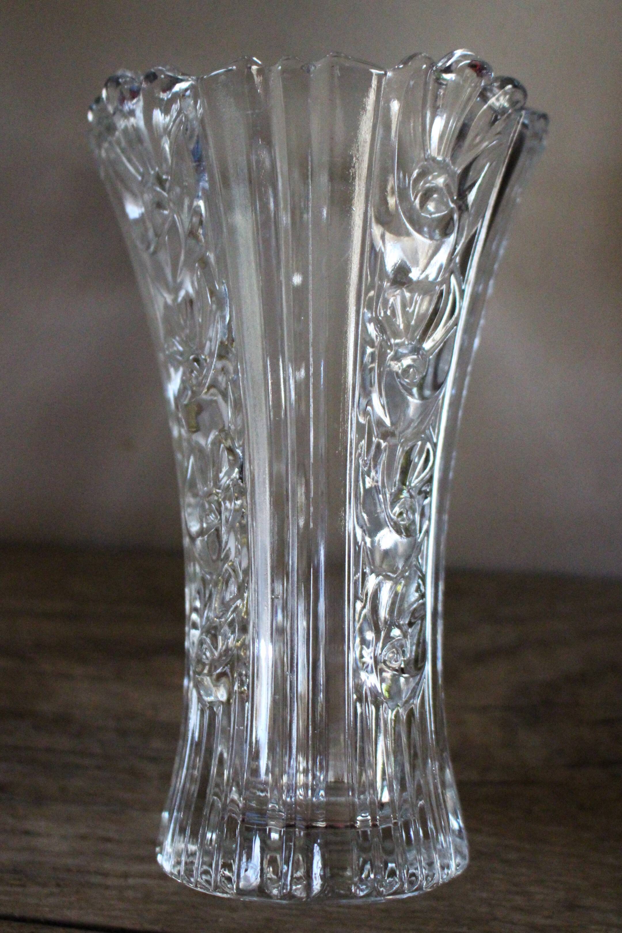Art Nouveau cut glass vase with flowers