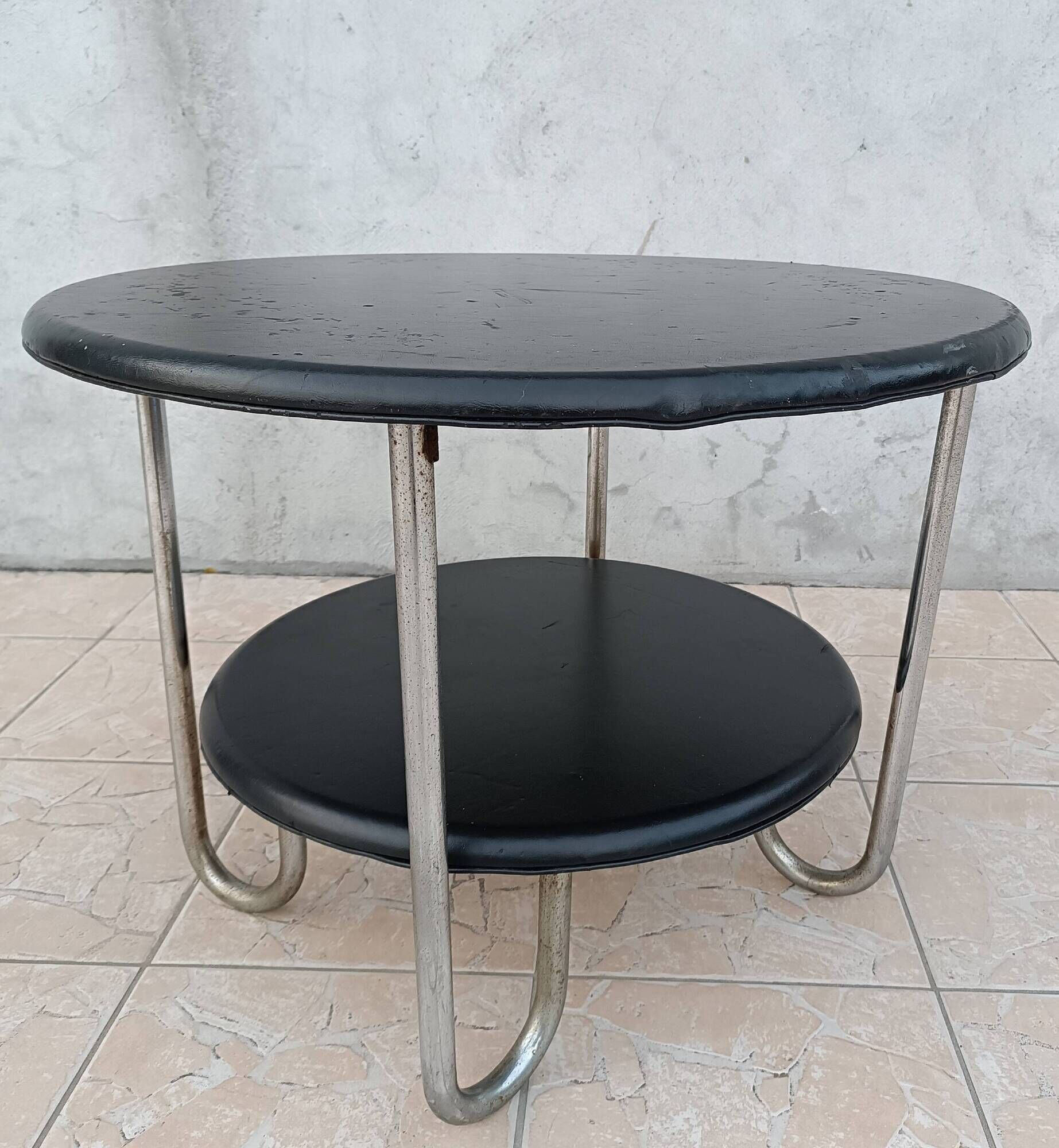 Table basse métal chrome et skaï 1950s