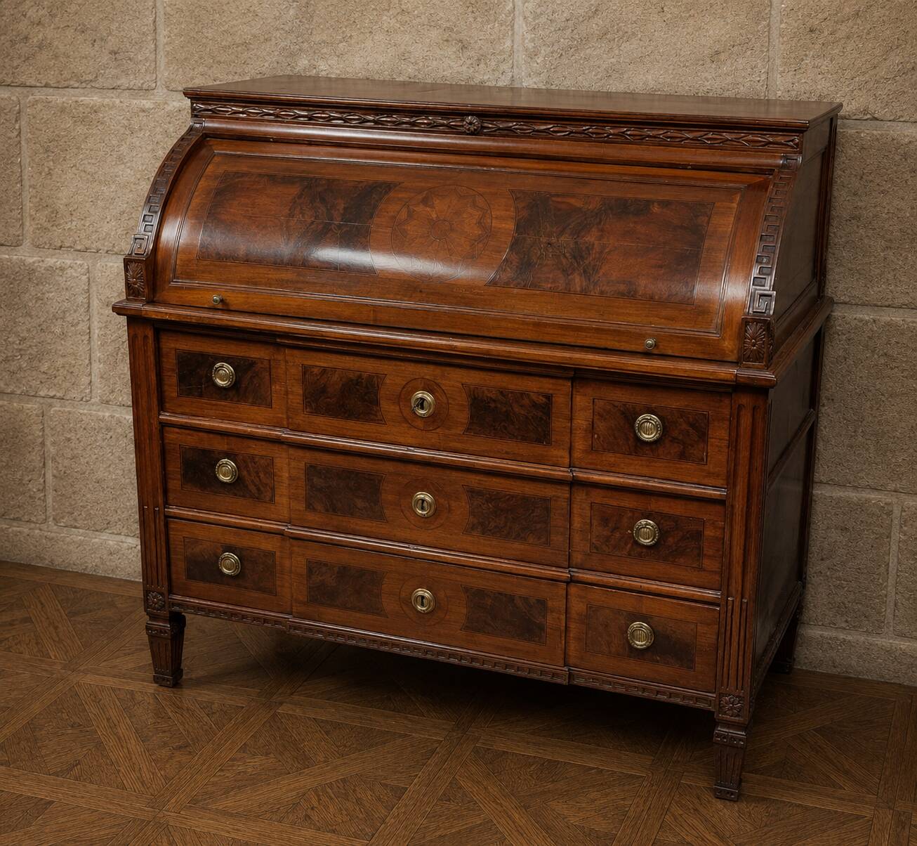 Cylinder desk in marquetry walnut – Louis XVI period, late 18th century