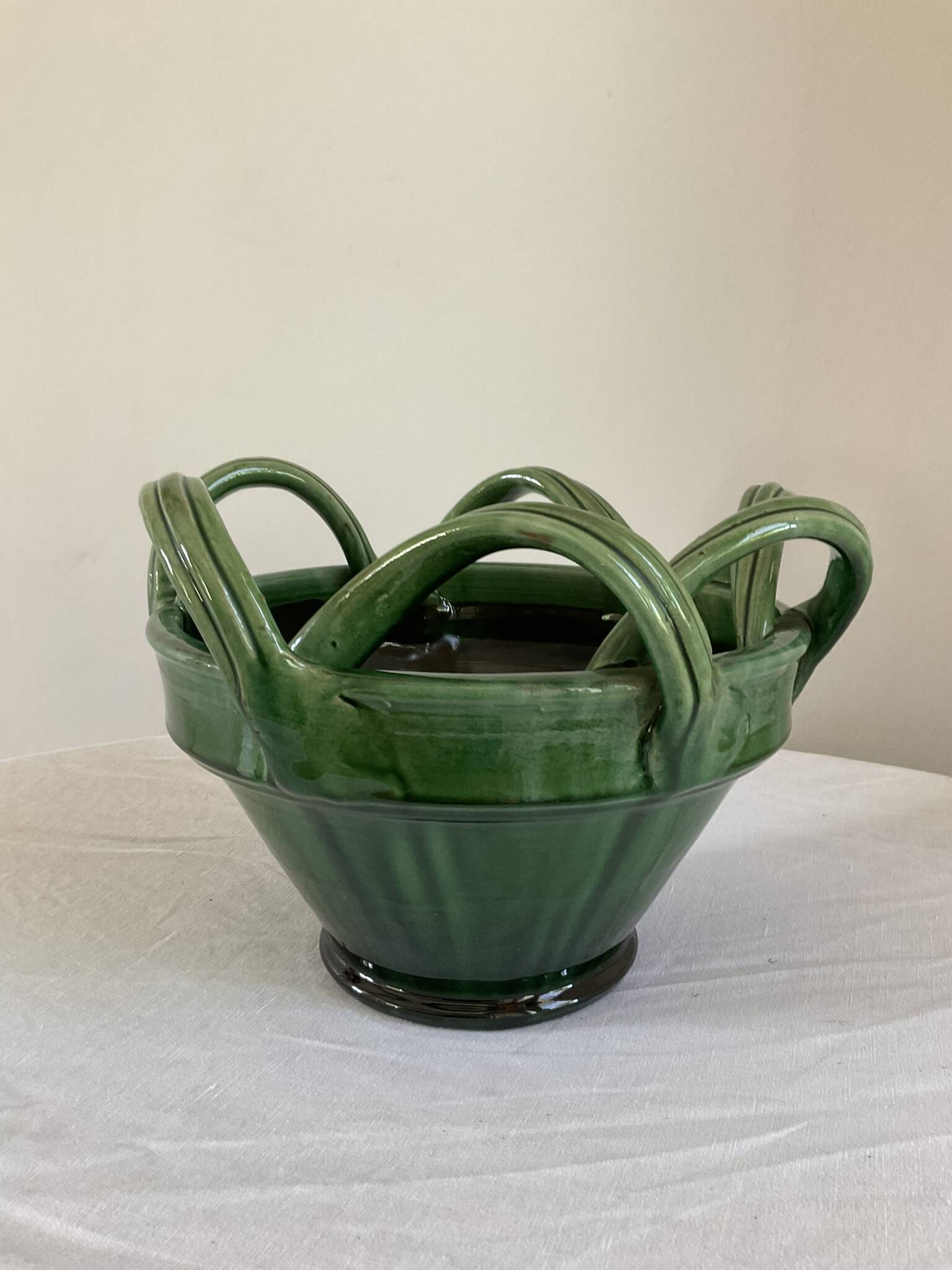 Vintage green glazed ceramic planter / cache-pot, Meyssac