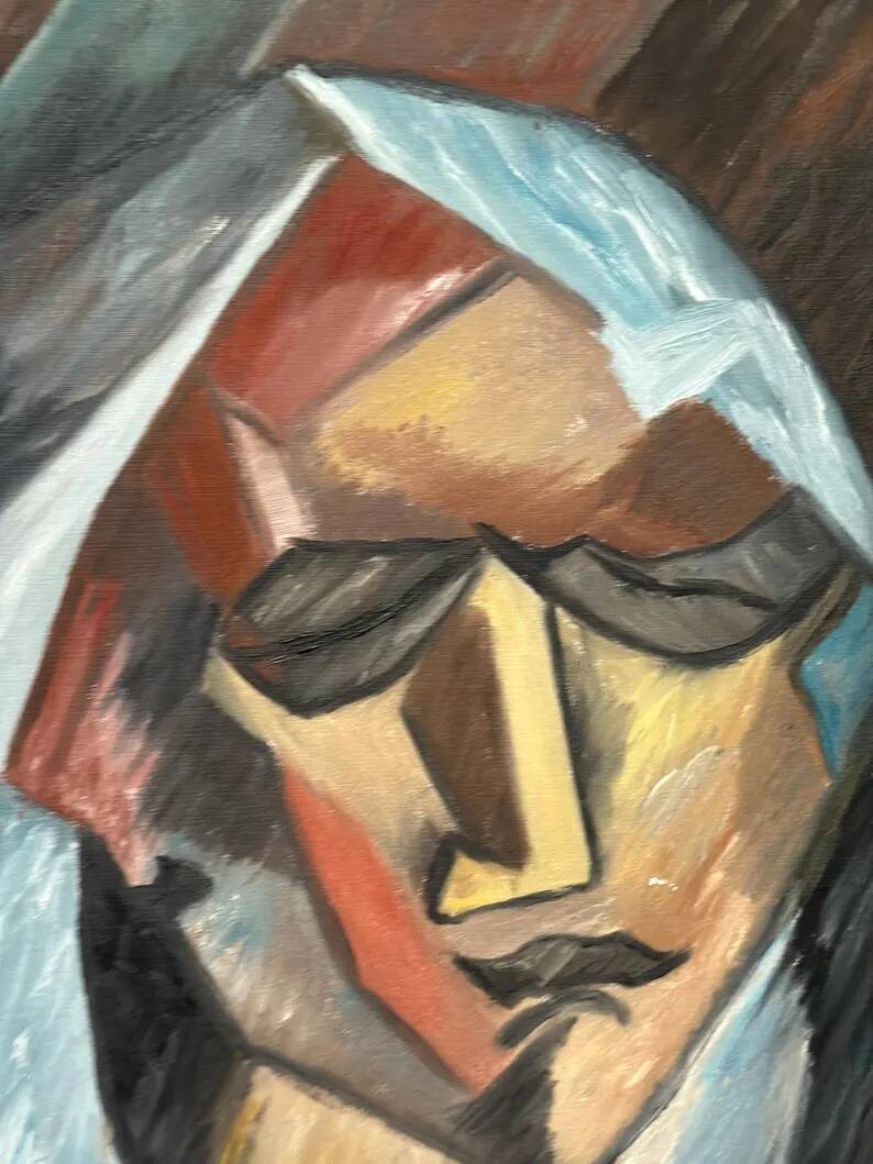 Original Swedish Oil on Canvas – “Cubist Woman Portrait” by Jan Pålsson – Signed – Dated 1980 – Vintage & Framed – 77 × 62 cm