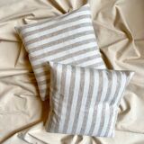 Beige striped cotton cushion ☐ 40 cm