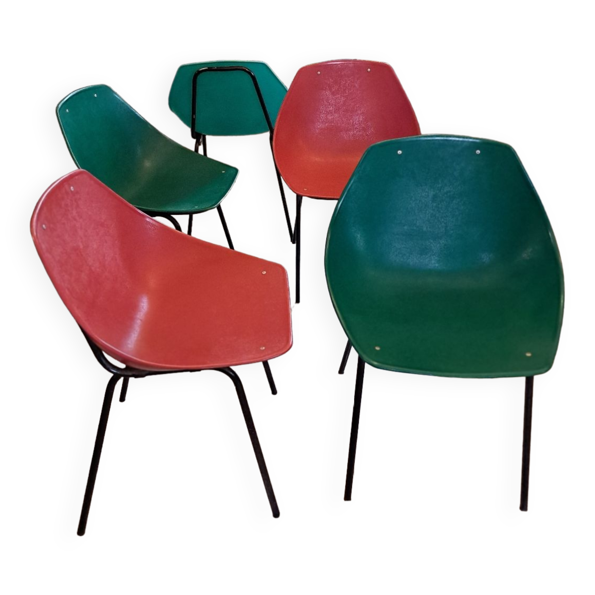Suite of 5+1 shell chairs Pierre Guariche 1960