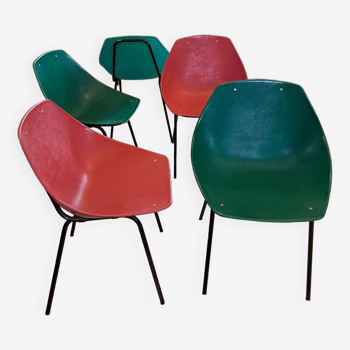 Suite de 5+1 chaises coquillages Pierre Guariche 1960