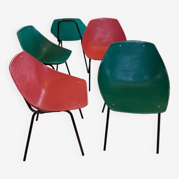 Suite of 5+1 shell chairs Pierre Guariche 1960