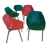 Suite of 5+1 shell chairs Pierre Guariche 1960