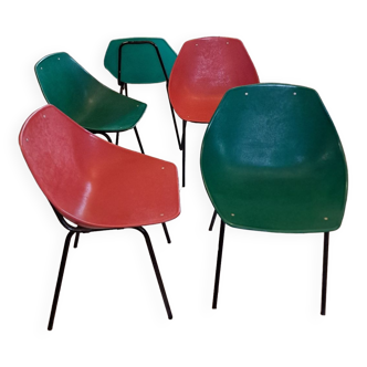 Suite de 5+1 chaises coquillages Pierre Guariche 1960