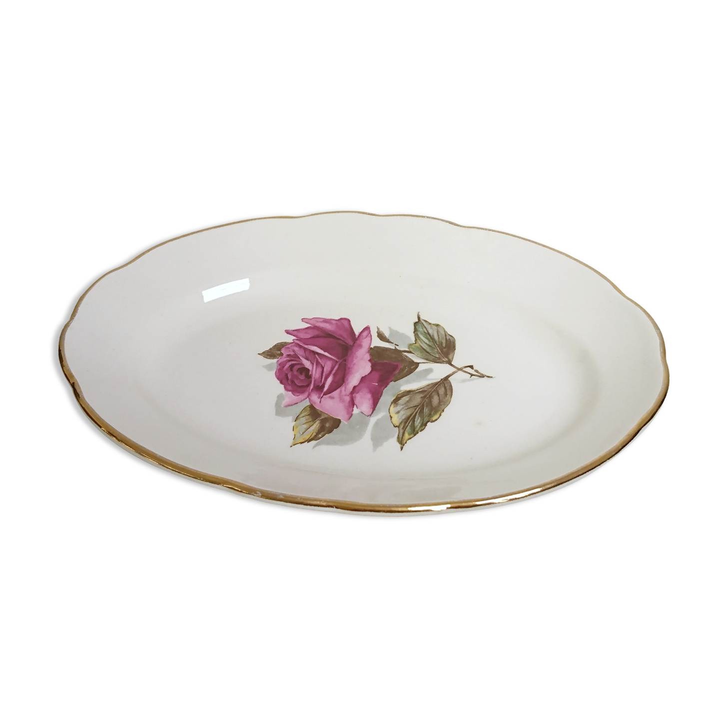 Ravier faience of gien white pink pattern in the center