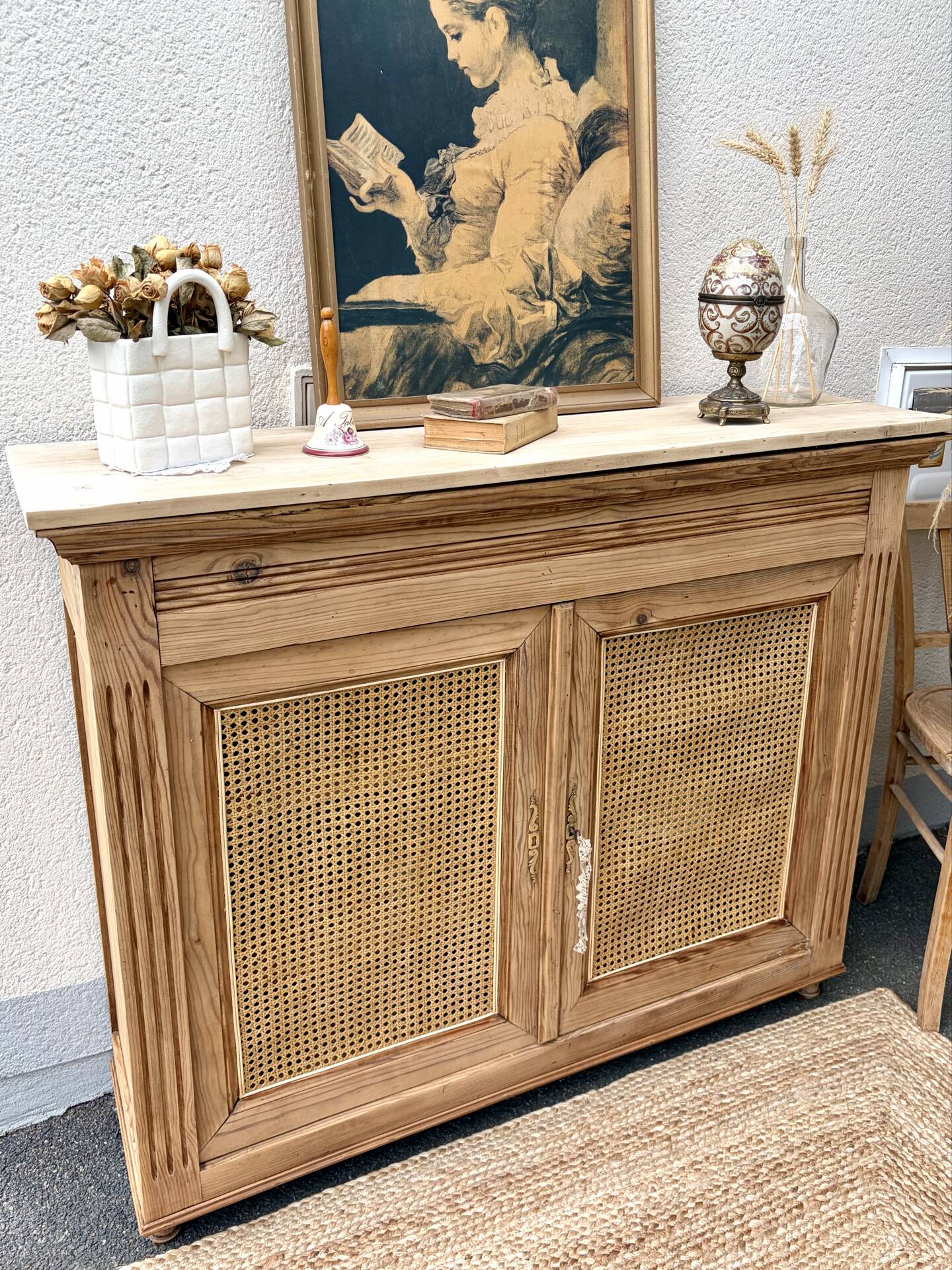 Raw wood and caning buffet