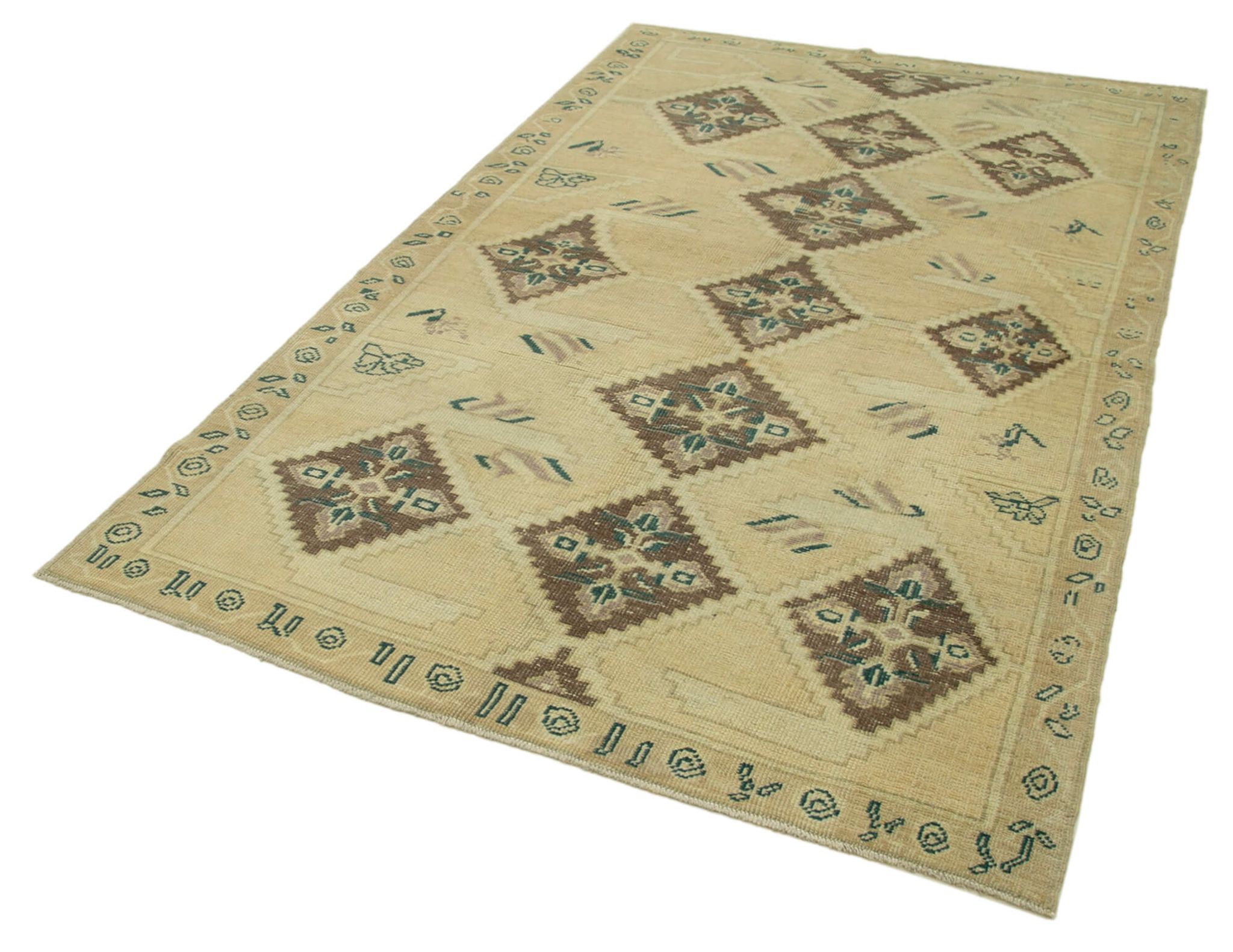 1960s handmade oriental beige rug 154 cm x 247 cm