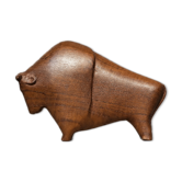 Vintage Danish Dark Teak Wood Bison Figurine, 1960s