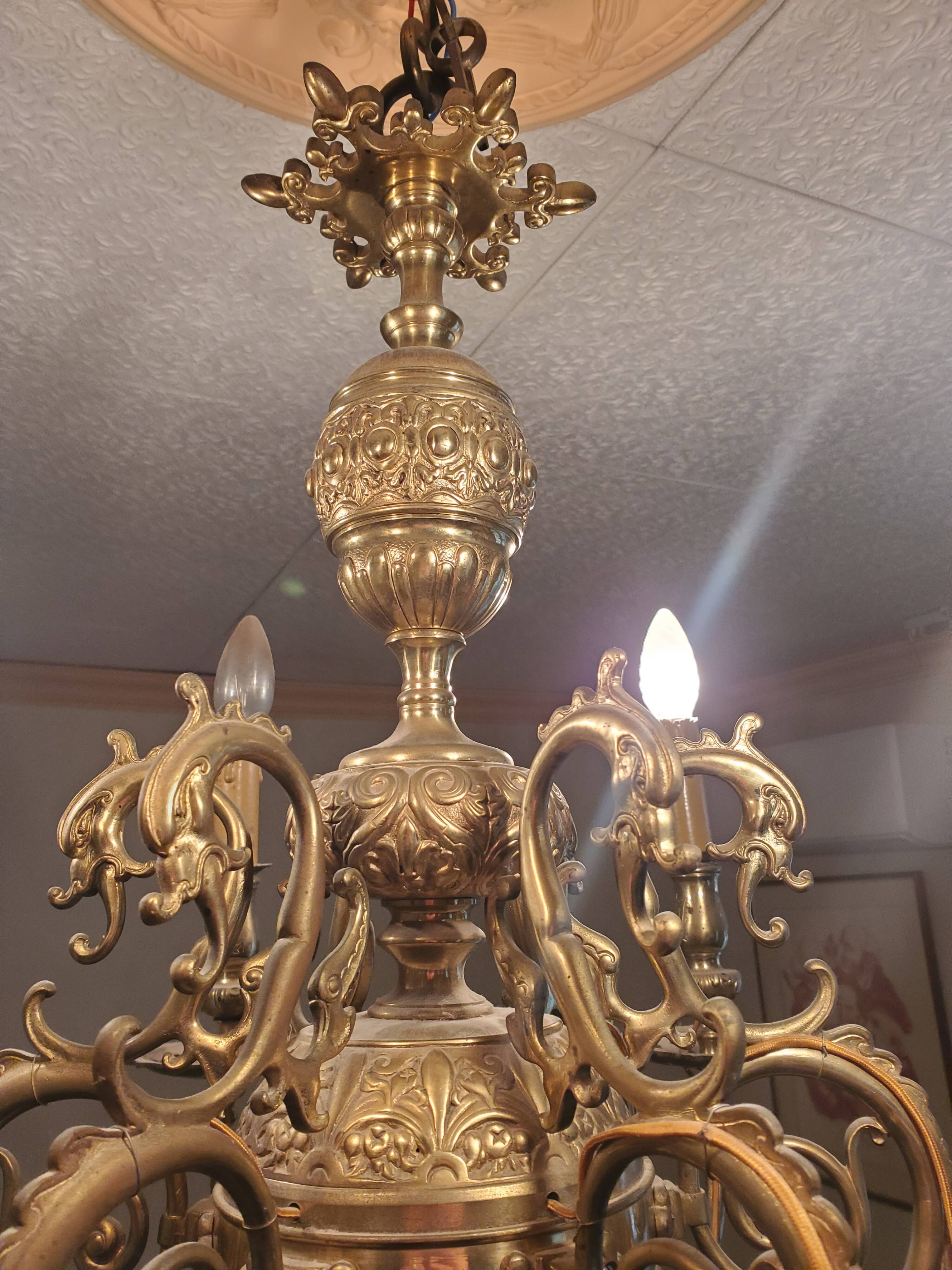 Gilded bronze chandelier 6 lights XIX th
