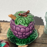 Sweet in Grape Slip or vintage jam maker, green and purple earthenware ceramics