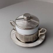 Blanc Porcelaine with Silver-Plated Lid Monopoli Italy 1950s Mid-Century Sugar Jam Bowl