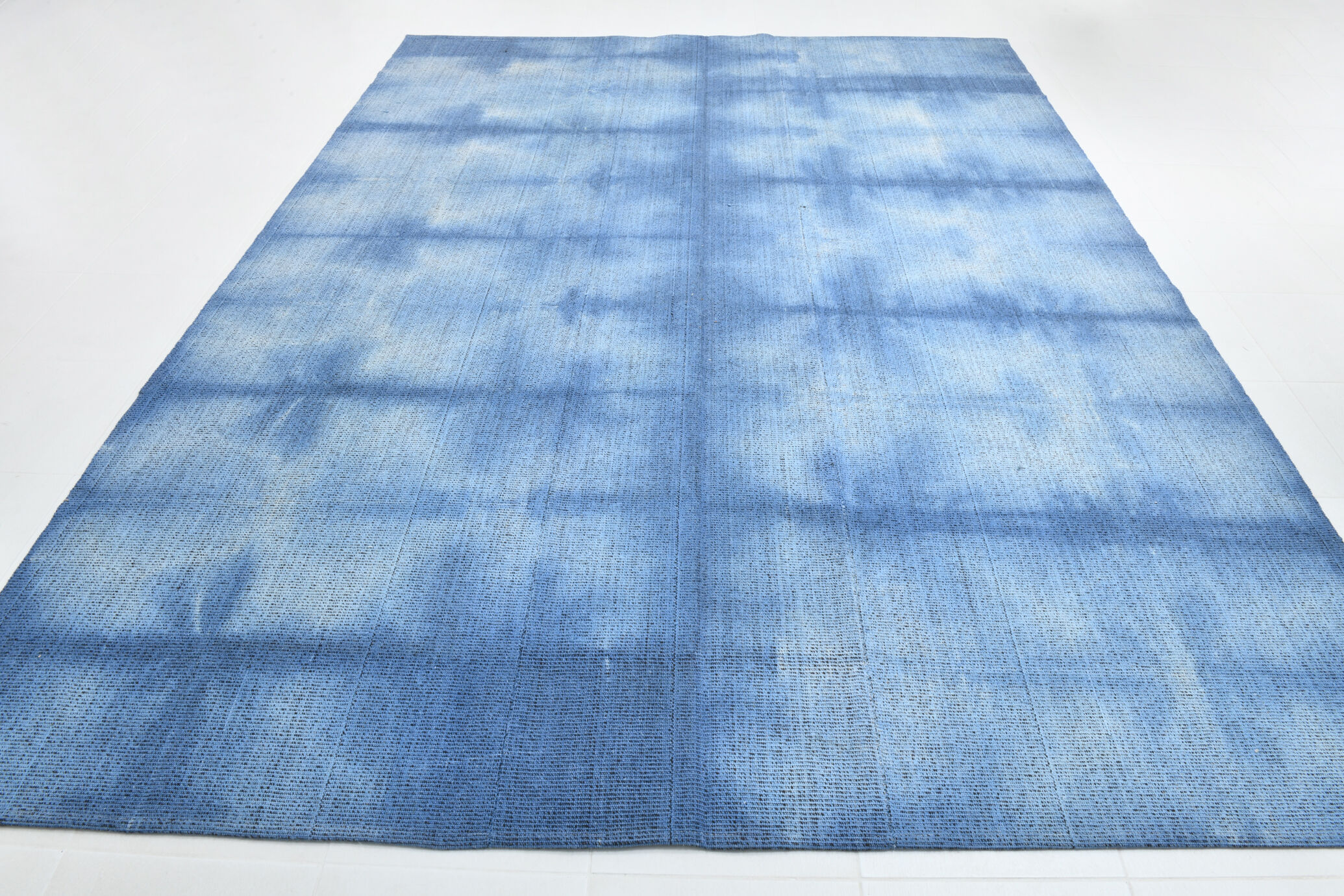 Shades of blue flatweave vintage rug 359x269cm