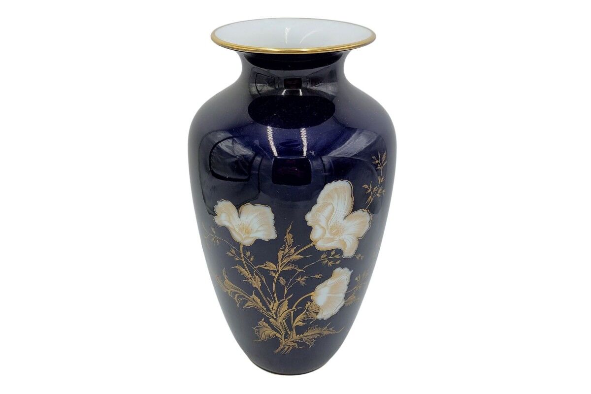 Porcelain cobalt vase, hutschenreuther hohenberg, germany, 1960s