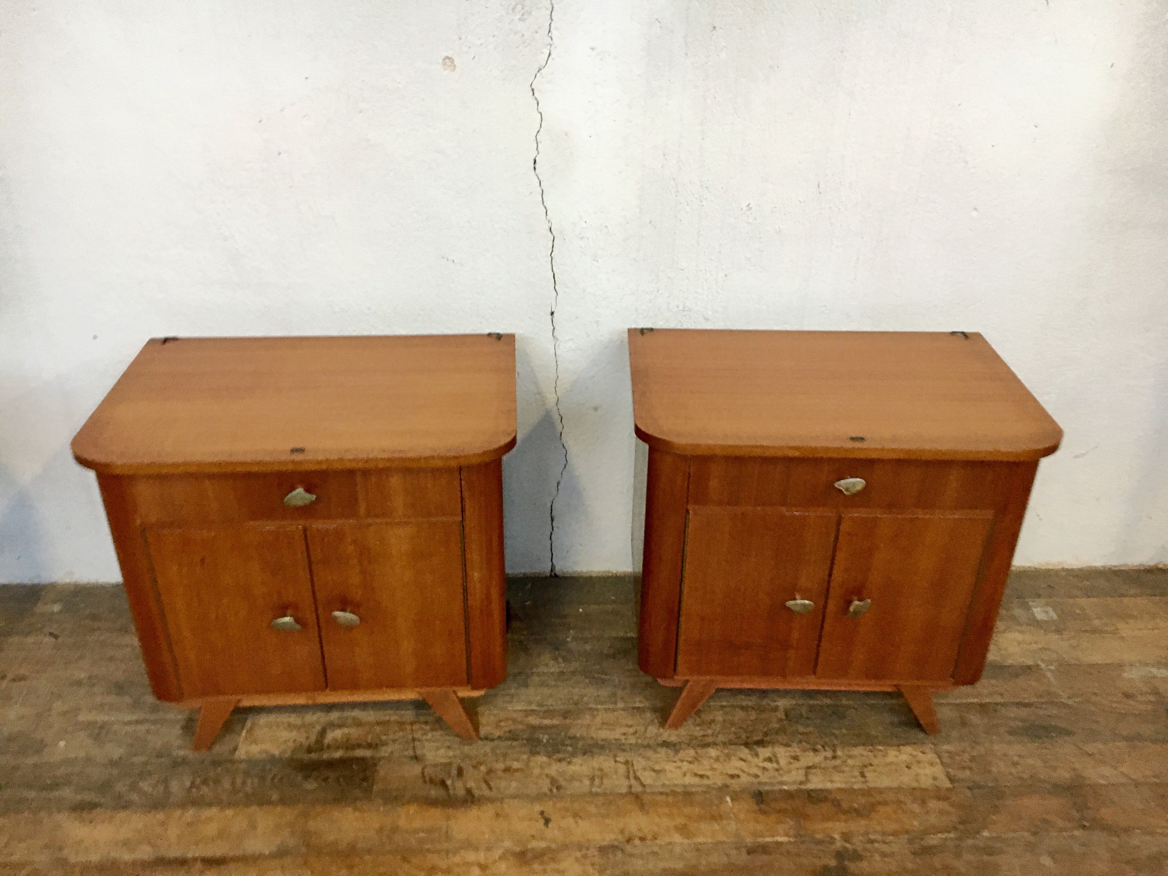Pair of night tables feet compass bedside end of vintage sofa old 1950 1960 retro