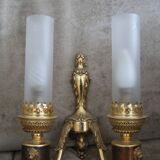 Paire vintage 1960 français laiton métal tête de lion appliques murales globe en verre