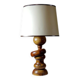 Impressive lamp in vintage Scandinavian style, turned wood design with a ring.