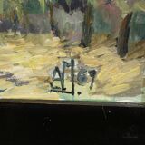 Oil painting by Alexander Michael depicting a mountain landscape, 1969.