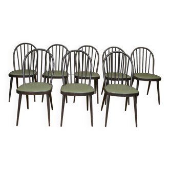 Lot de 8 chaises de restaurant vintage en hêtre laqué noir 1970s