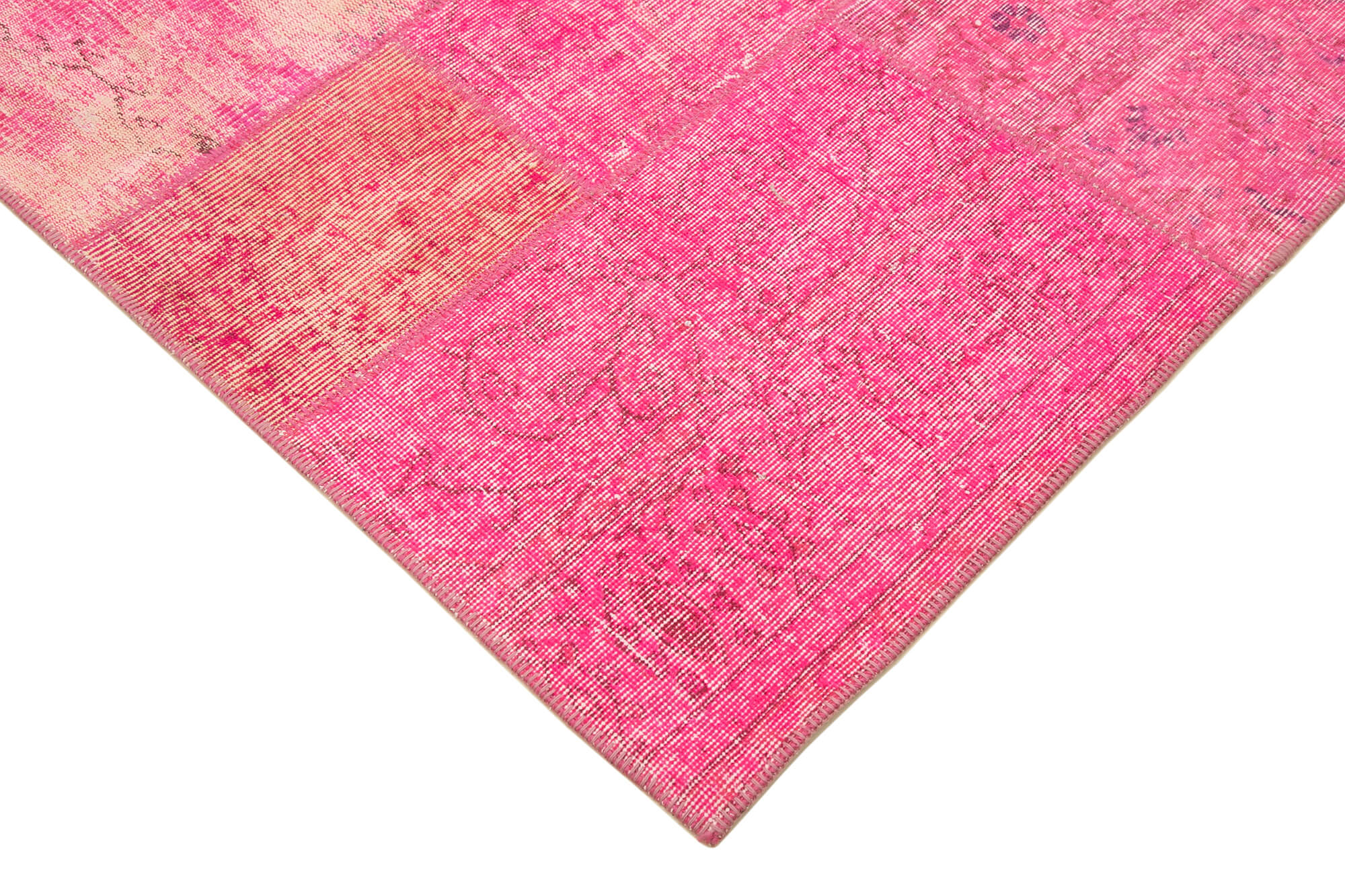 Handwoven oriental vintage 203 cm x 300 cm pink patchwork carpet