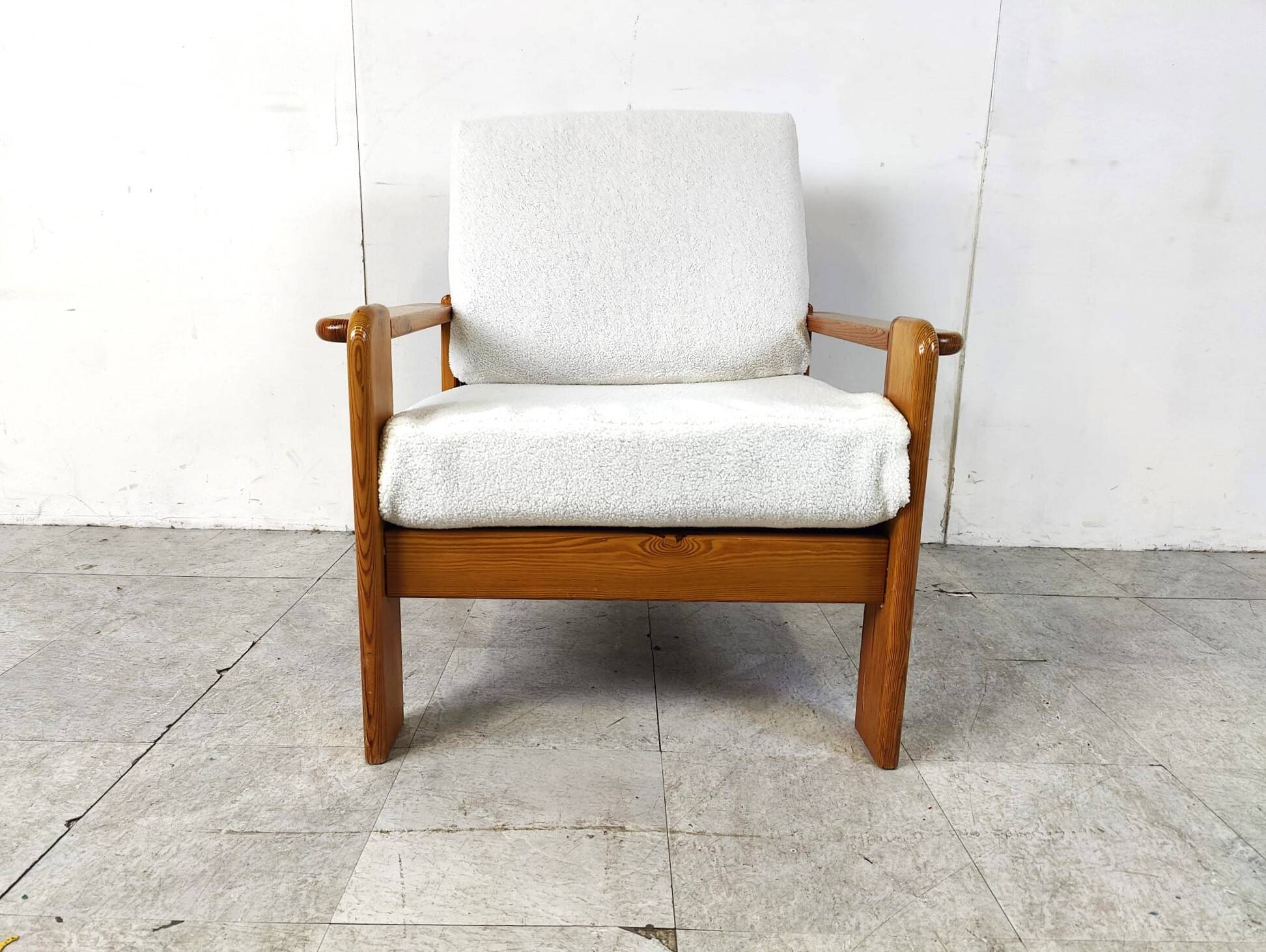 Vintage pine wood armchair, 1960s