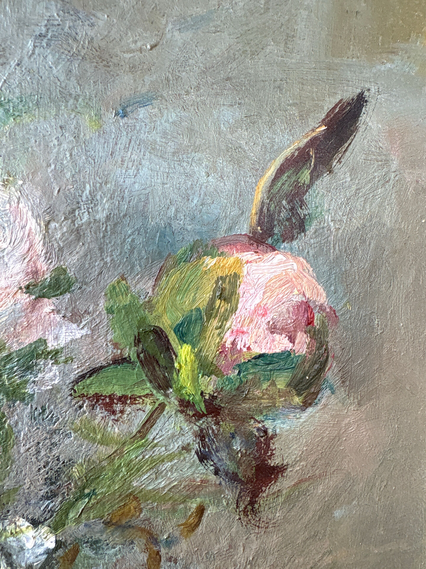 Large painting by Victor Zolnierowicz, peonies, oil on canvas, frame year