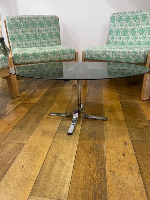 Coffee table in metal and smoked glass from the 70s
