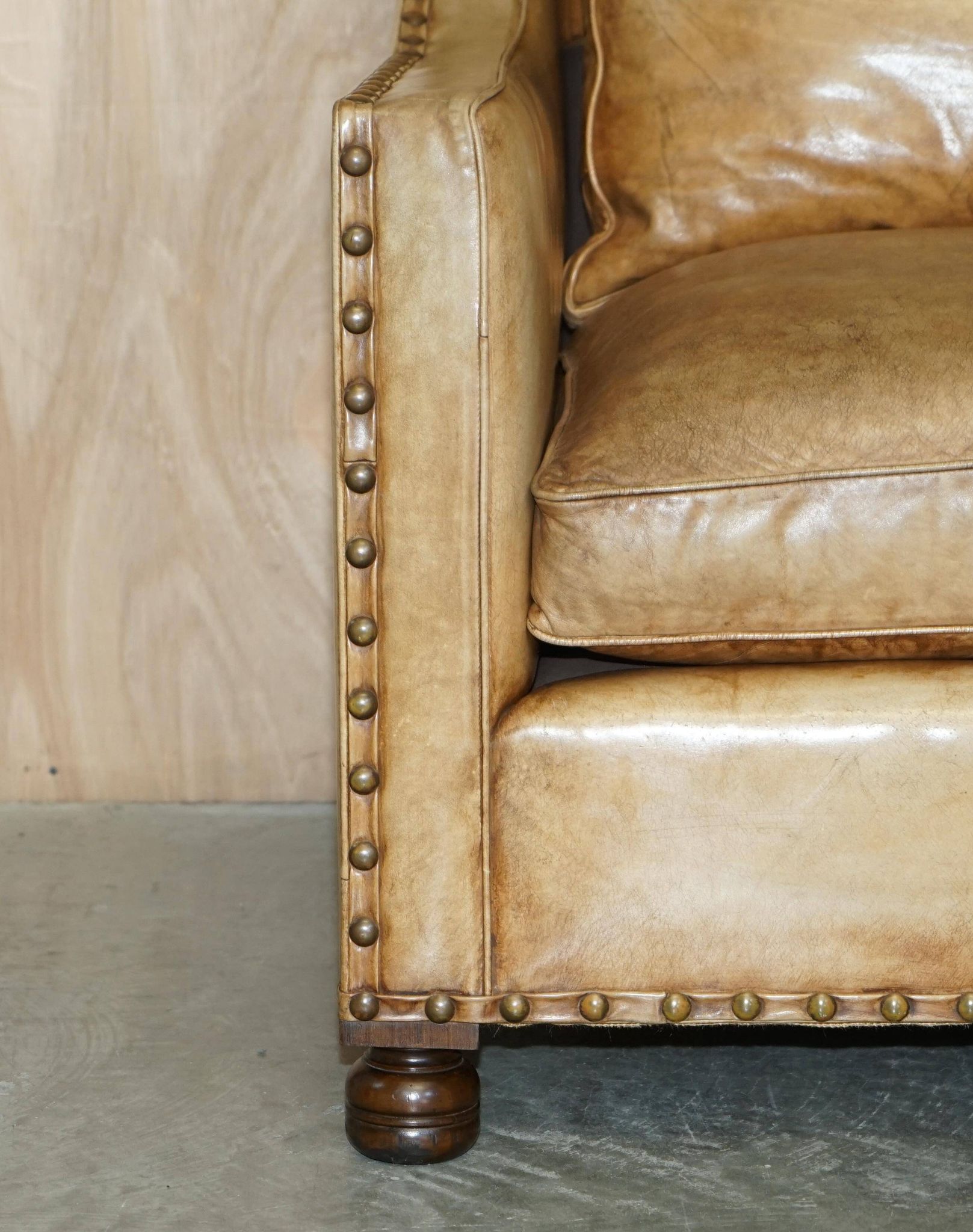 Edwardian Style Leather Two-Seater Sofa with Studs