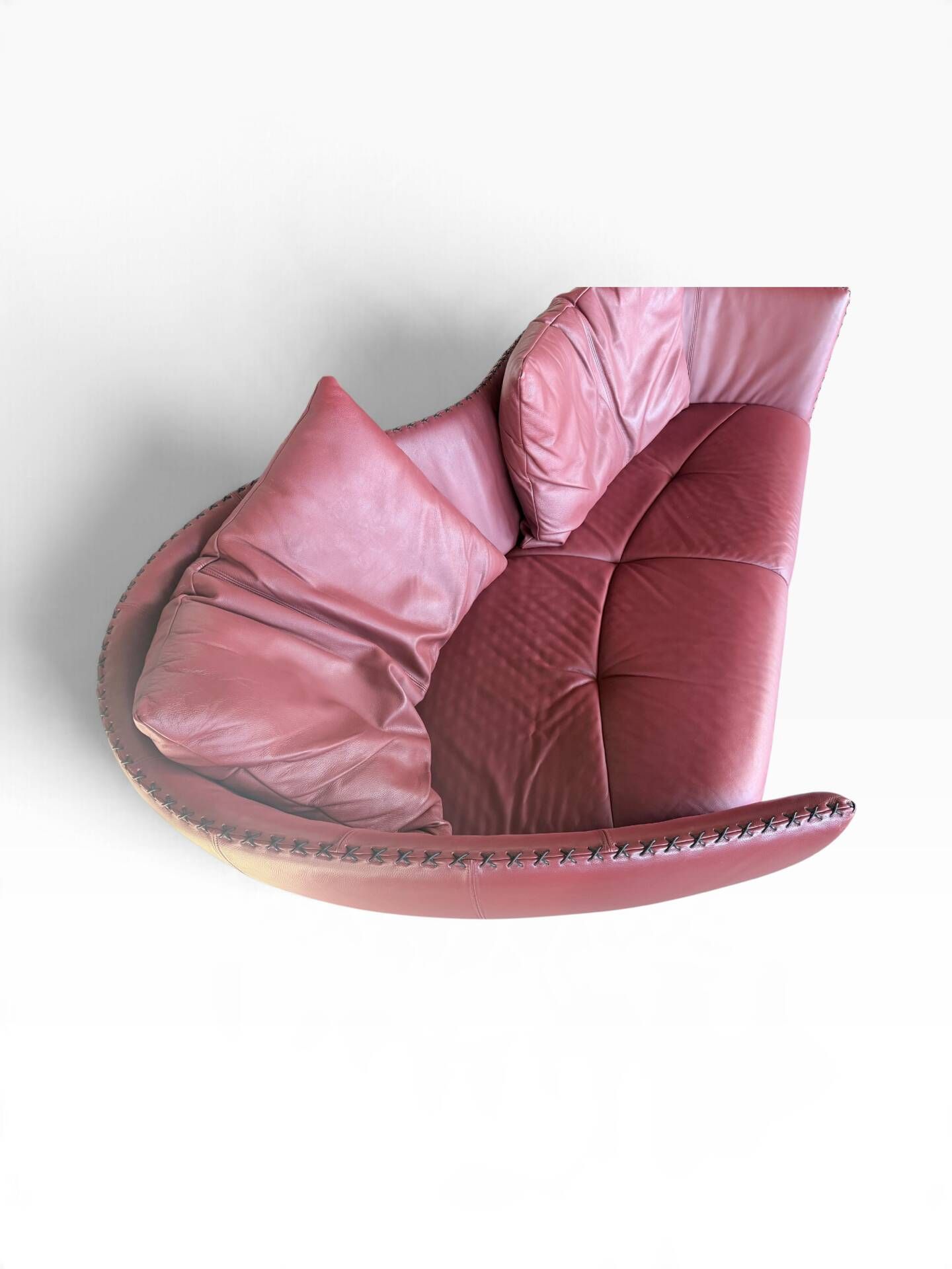 de Sede DS-102 red leather sofa with 3 stools