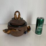 Pot à tabac vintage 1960 Porte-pipe Longchamp daim faisan - 24 x 20 cm
