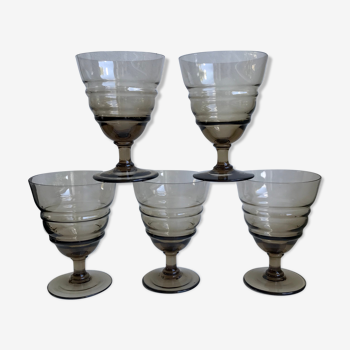 Lot de 5 verres en verre fumé années 70