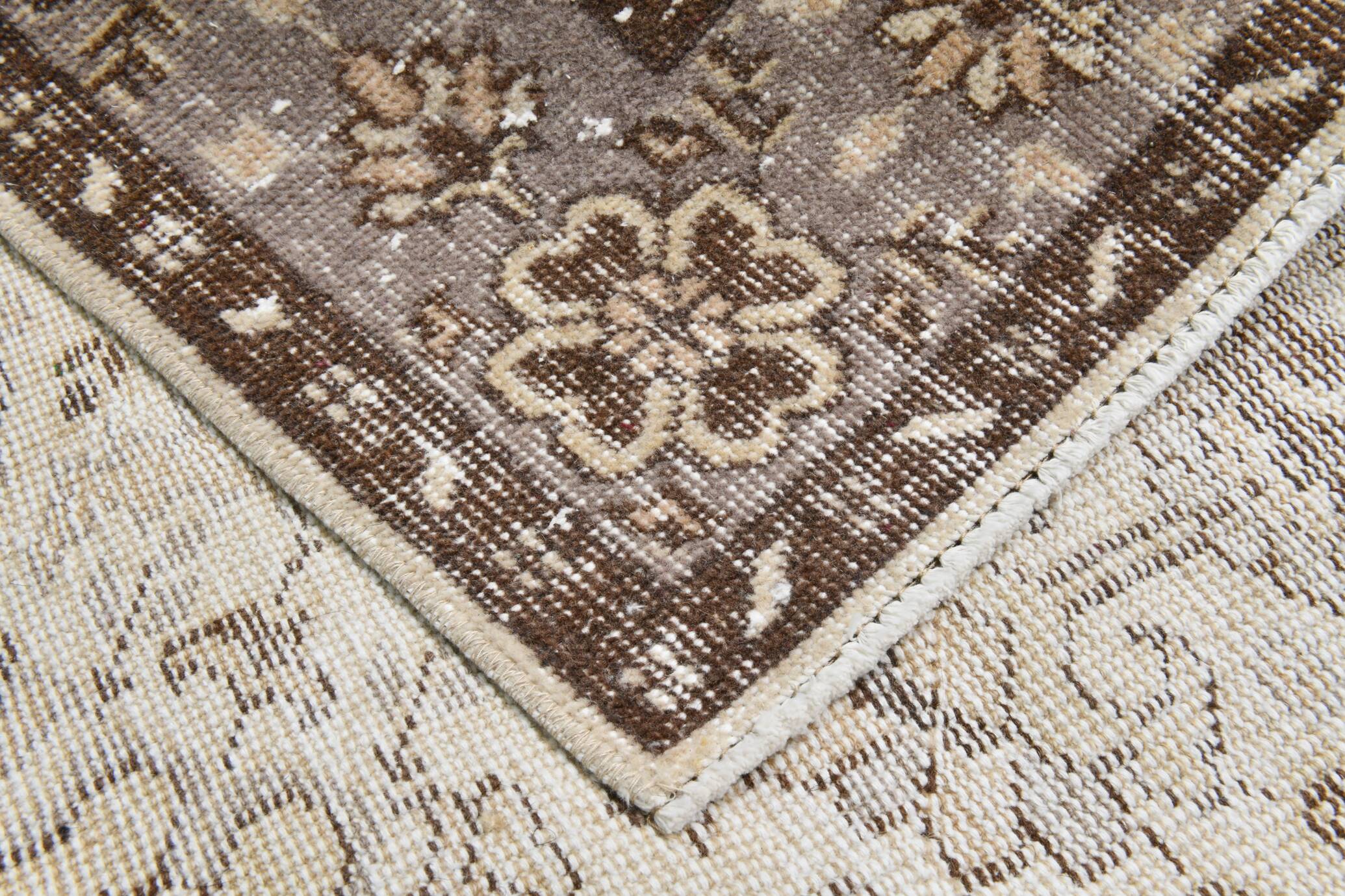 Vintage Brown & Beige Floral Bordered Rug, 184x268Cm
