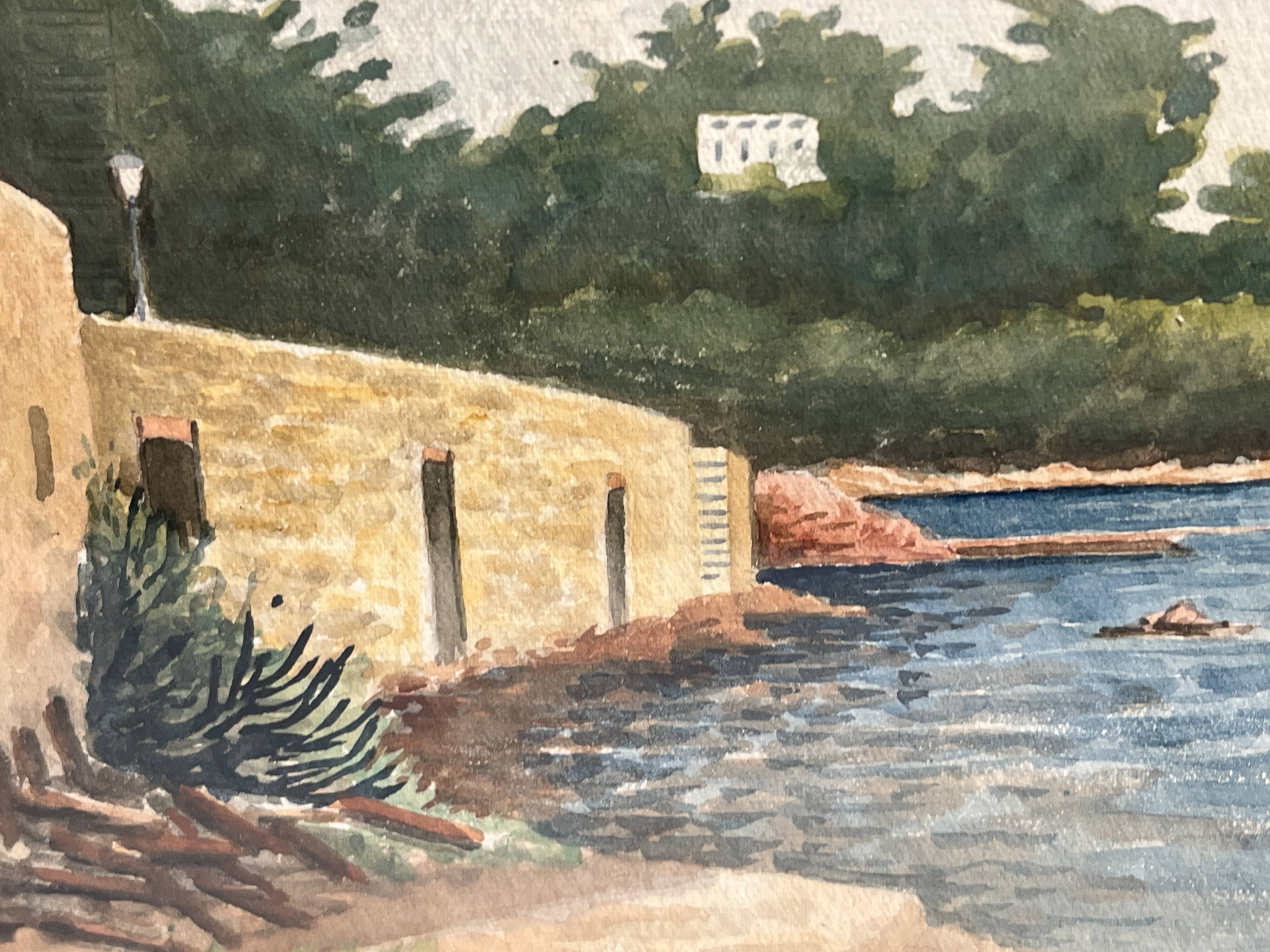 Daloni, pair of watercolors of the Mediterranean seaside, 20th century frame