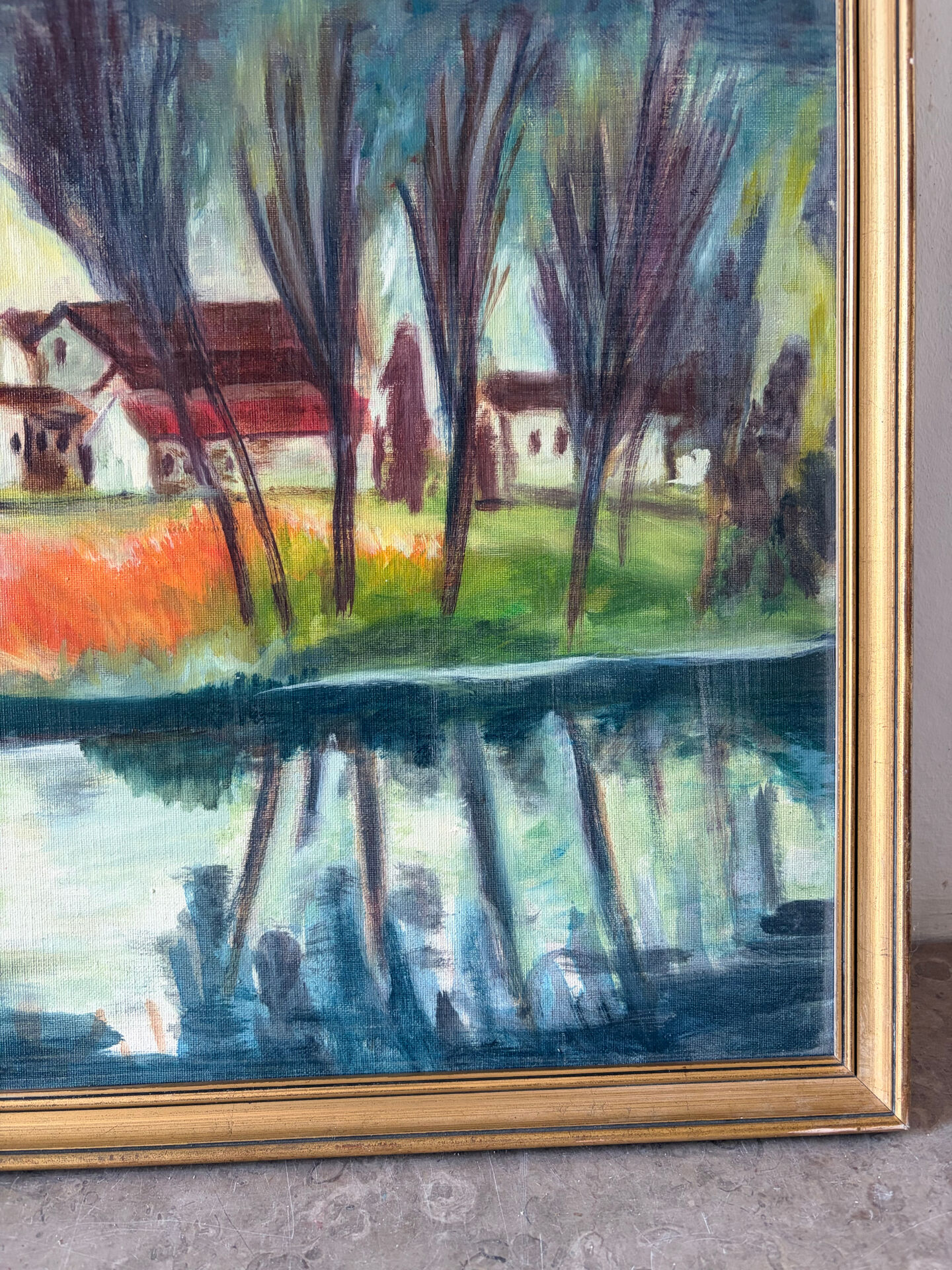 House by the water, oil on canvas signed