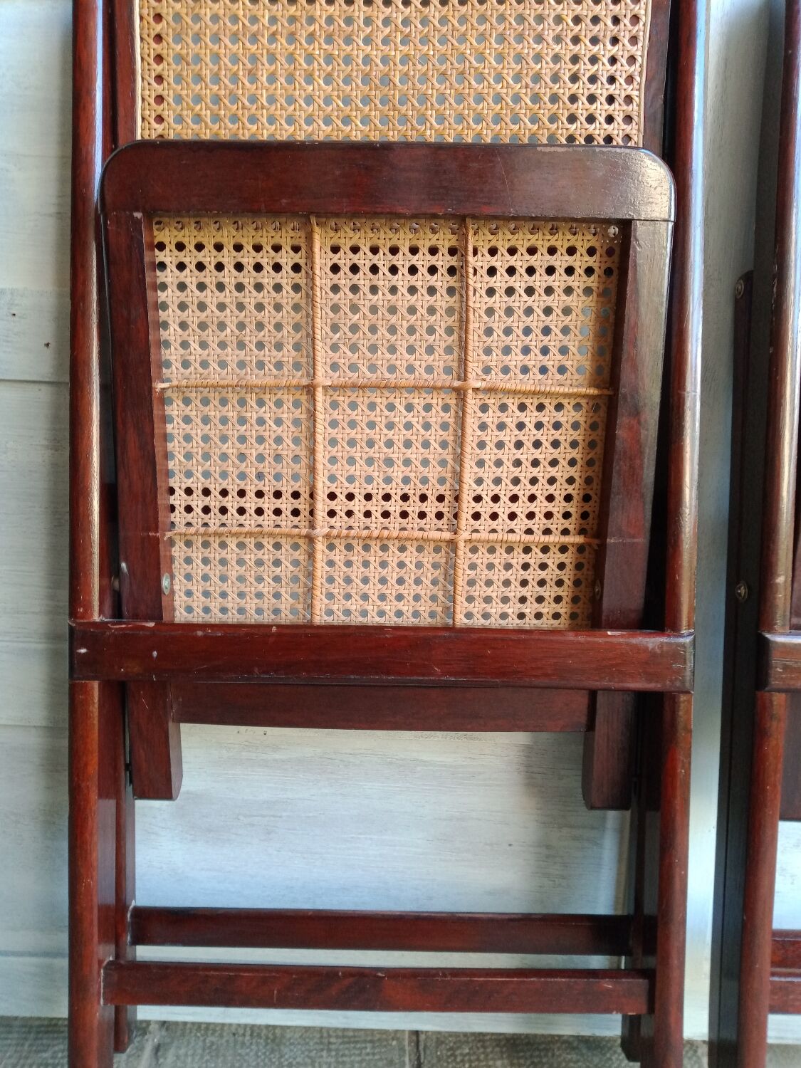 Vintage folding cane and wood chairs