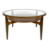 Importante table basse de style scandinave moderne, noyer / verre – c. 1960