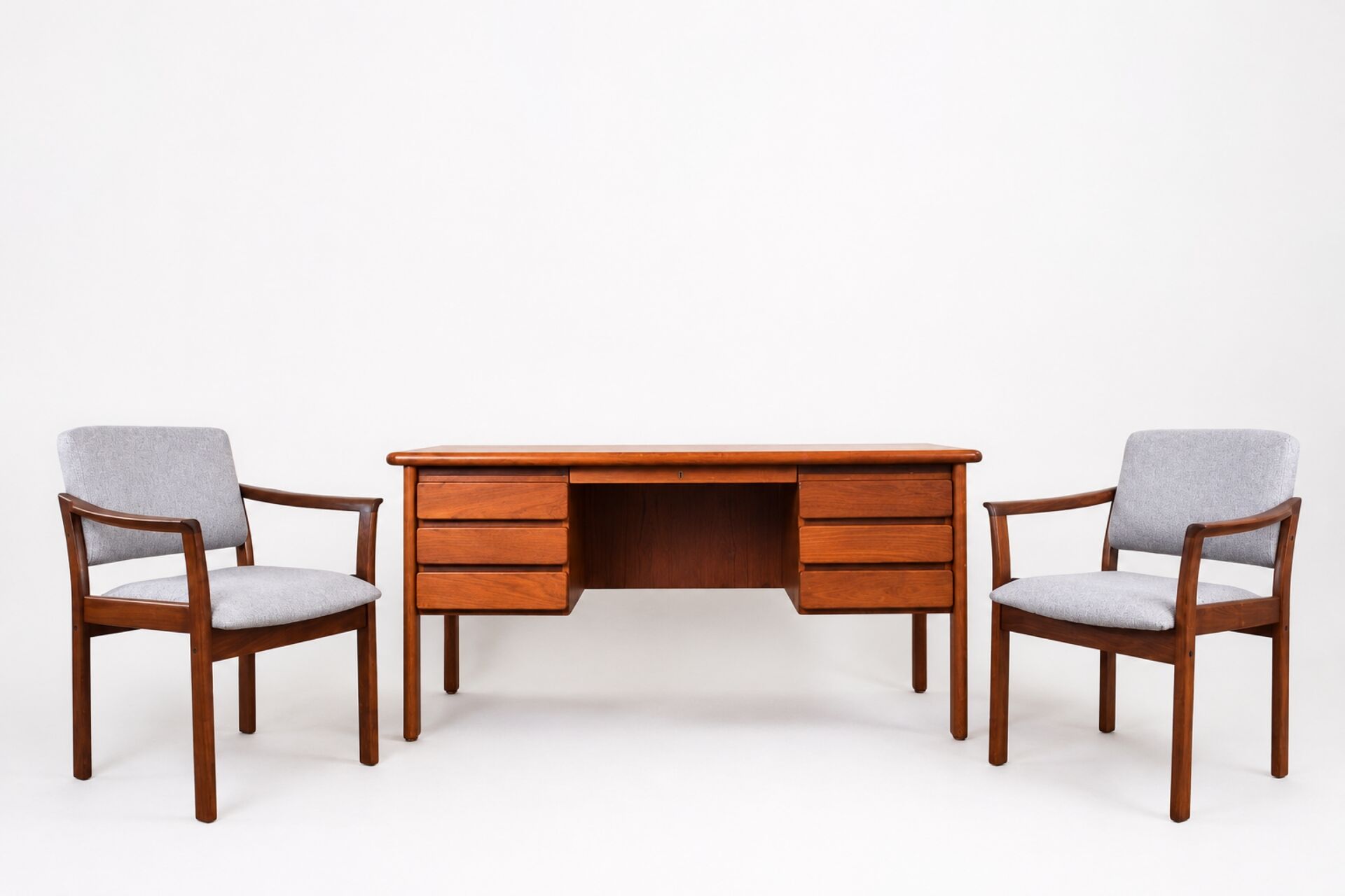 Teak Danish Desk and Two Armchairs