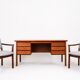 Teak Danish Desk and Two Armchairs