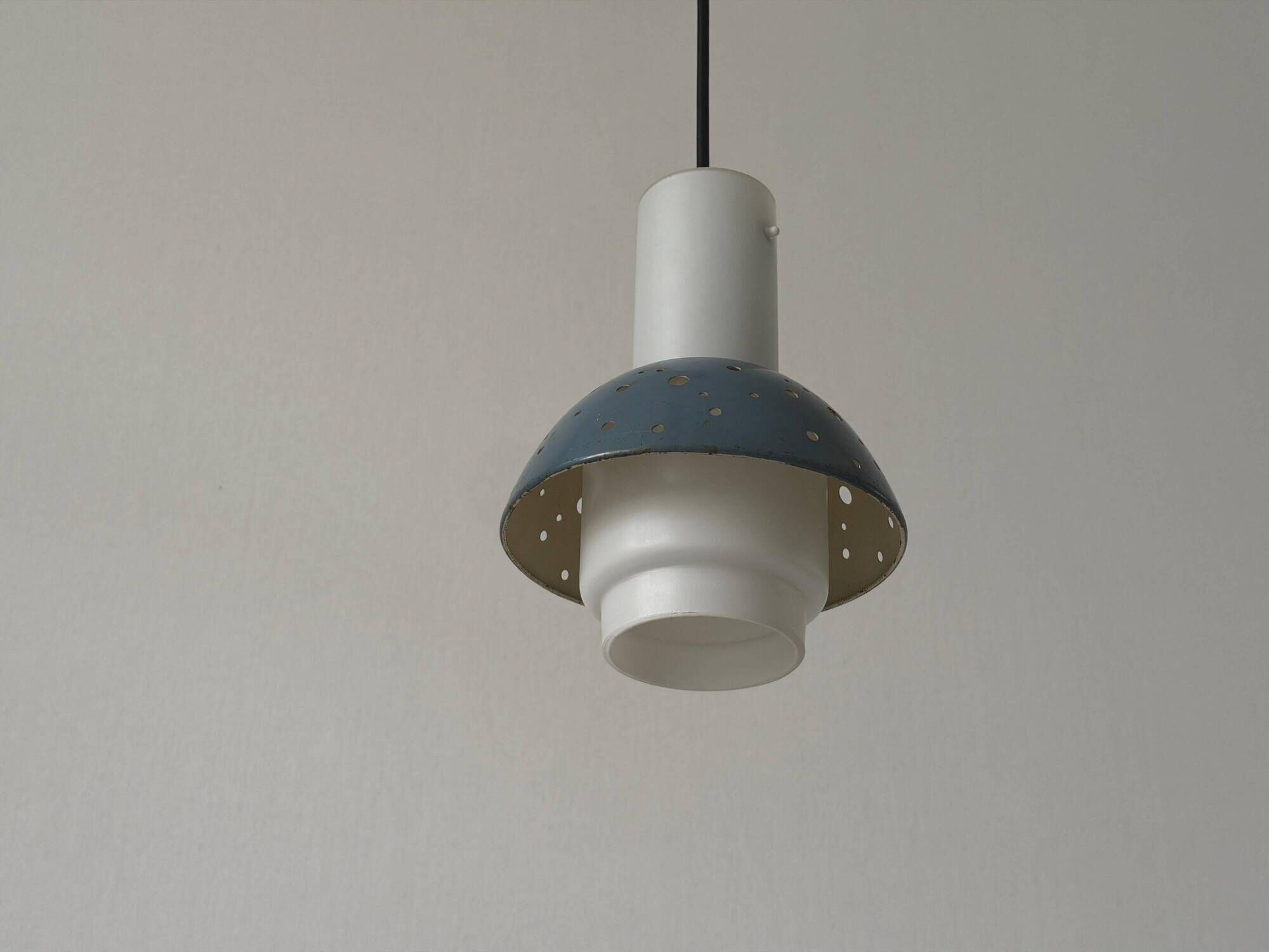 Metal and blue glass ceiling light by Ernest Igl for Hillebrand, 1950s, Germany