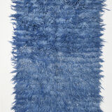 4x9 handmade wool blue vintage rug, 122x266cm