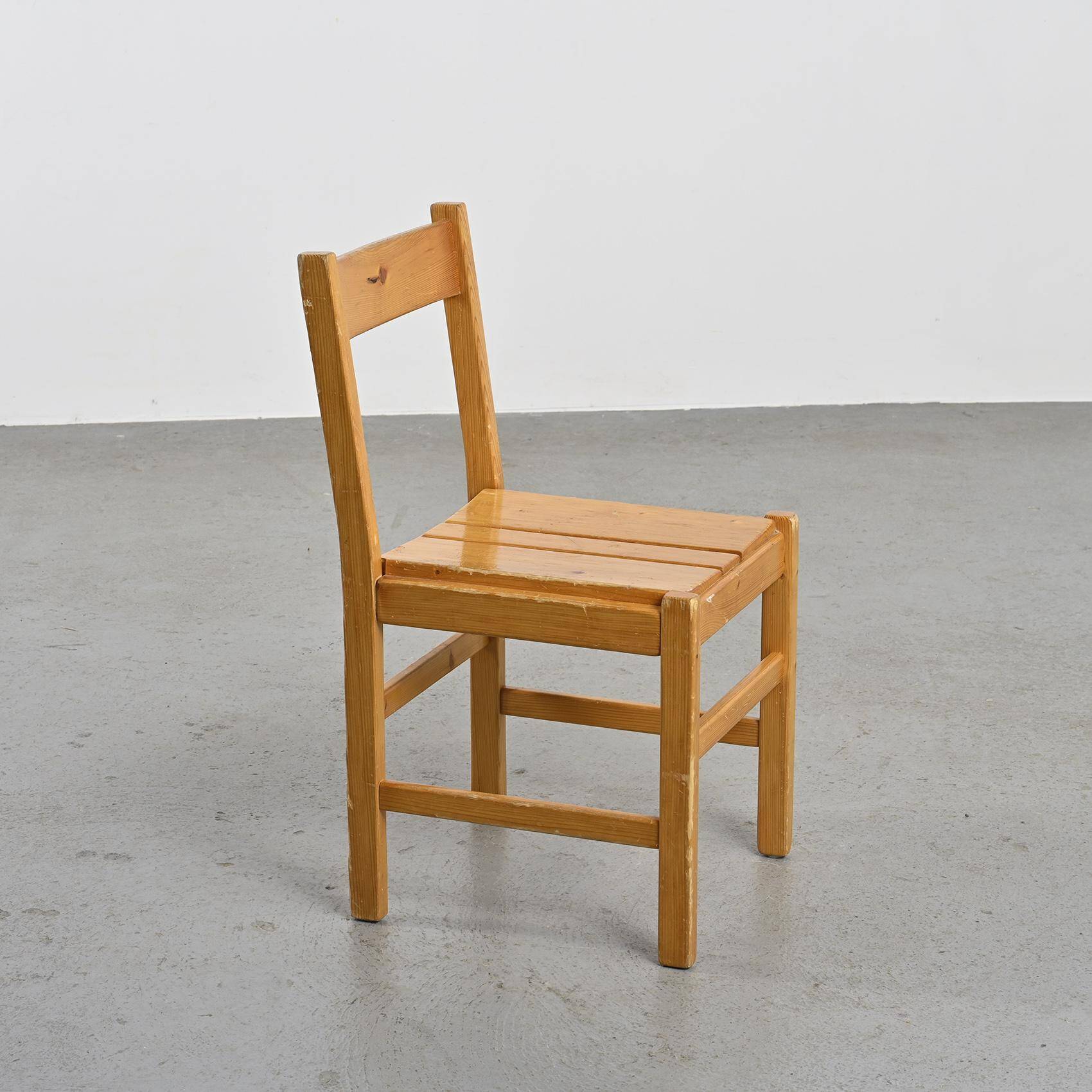 Set of six solid pine chairs by Maison Regain