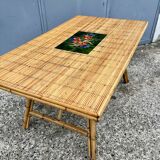 Vintage 50s rattan and bamboo dining table Audoux Minet La Roue Vallauris