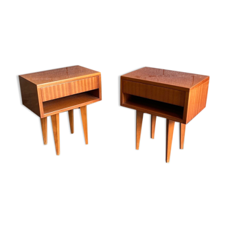 Pair of Scandinavian-style bedside tables in varnished teak