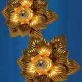 Pair of Masca flower wall lights in gold metal