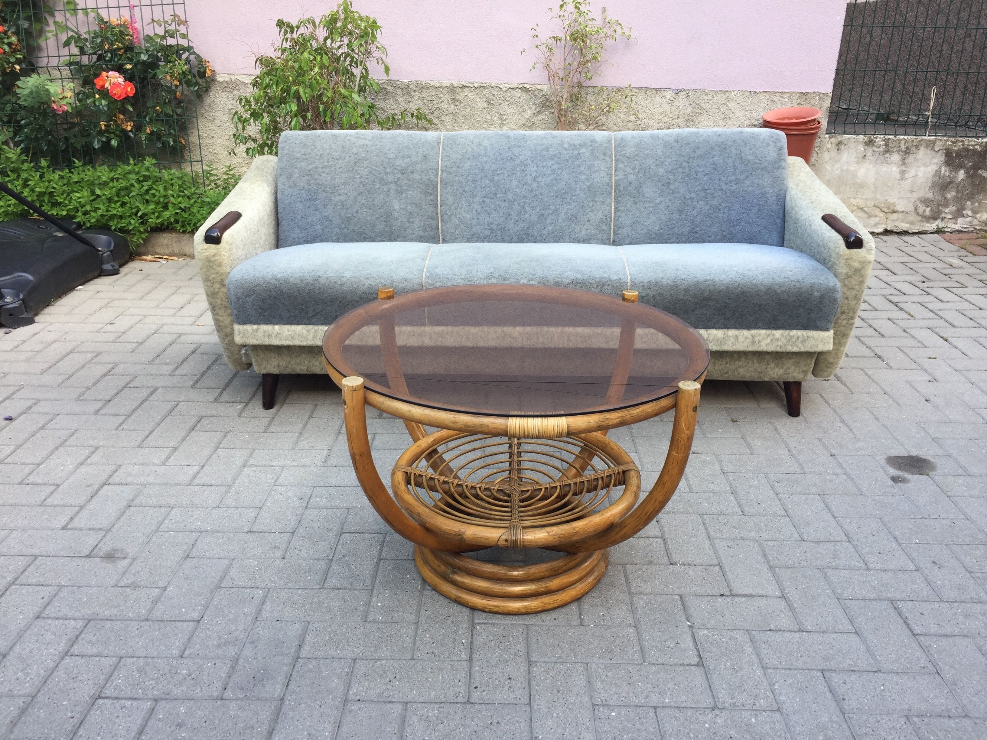 Vintage rattan coffee table 1970