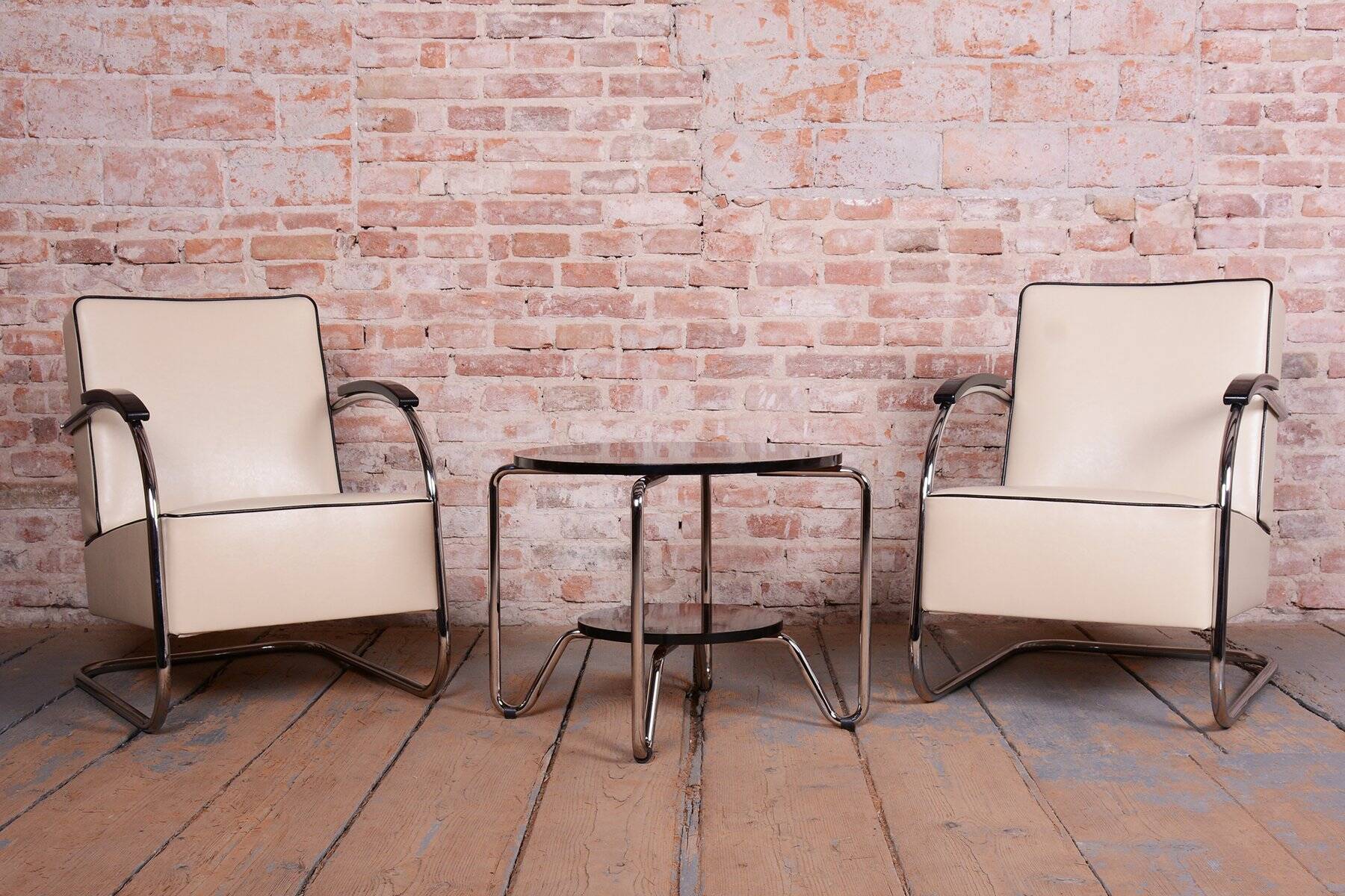 Bauhaus Leather FN21 Armchairs from Mücke-Melder, Czech, 1930s, Set of 2